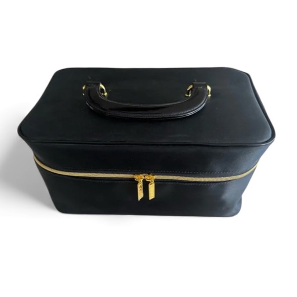 Estée Lauder Nylon Dark Blue Soft Cosmetic Makeup Travel Bag with Gold Accents - Picture 1 of 12